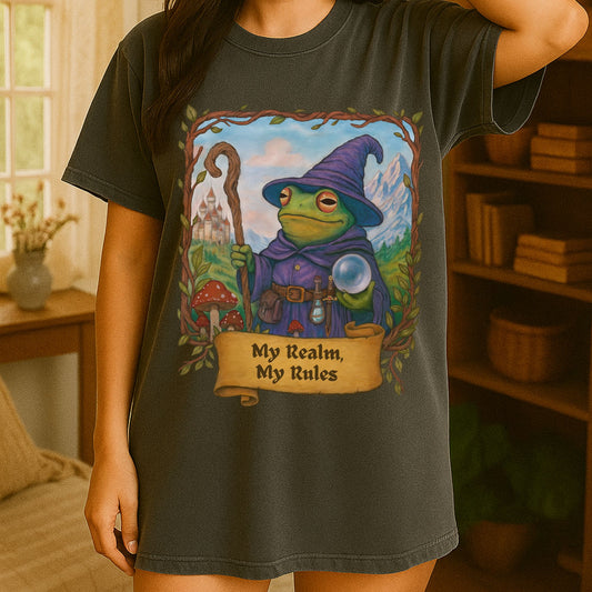 "My Realm, My Rules" Frog Wizard T-shirt Oversized (Thick, Soft, Breathable)